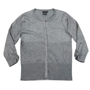 Audrey & Grace Women Gray Cardigan Large 3/4 Sleeve Flower Rose Button Detail